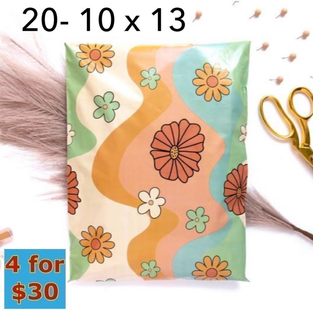 20- 10x13 Retro Hippie Floral Print Poly Mailers